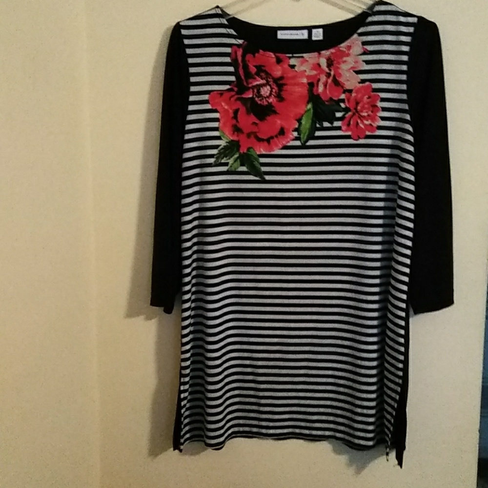 Floral/Black &  White Striped Blouse.